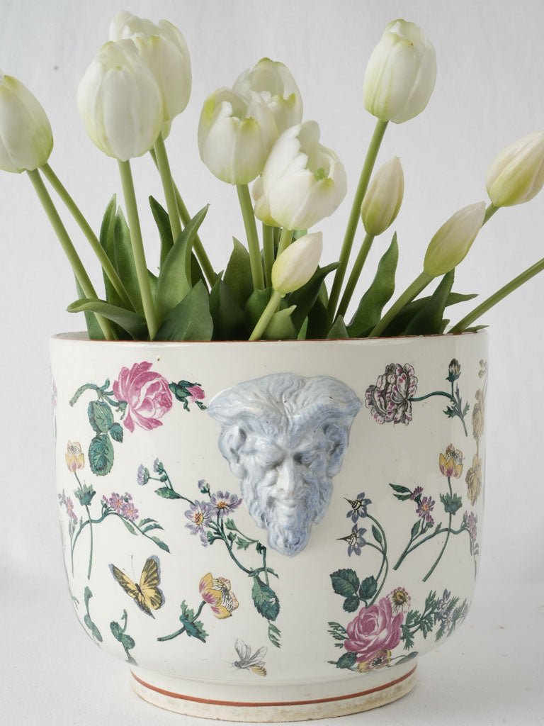 19th-century large Gien floral cachepot 