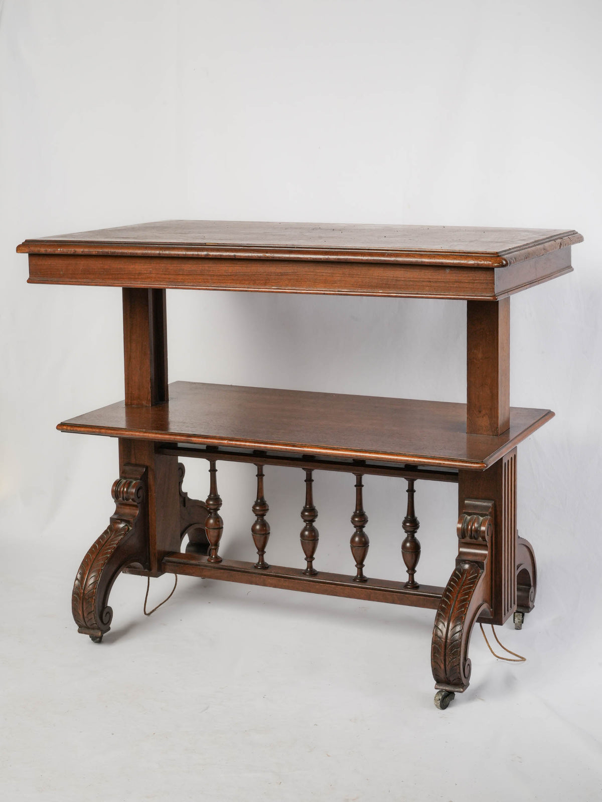 19th-Century Metamorphic Three-Tier Wooden Serving Table on Casters