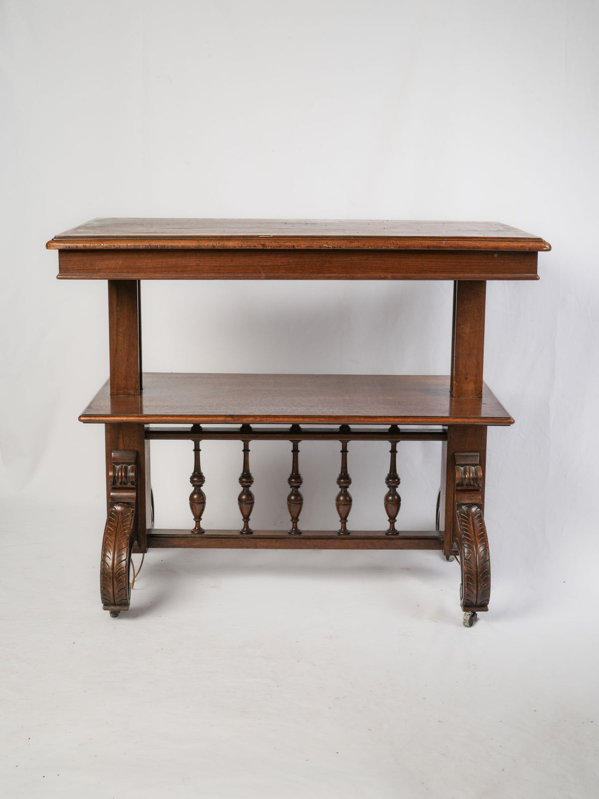 19th-Century Metamorphic Three-Tier Wooden Serving Table on Casters