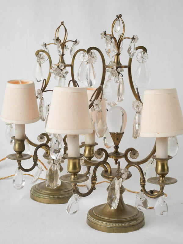 Nineteenth-century floral glass girandole table lamps