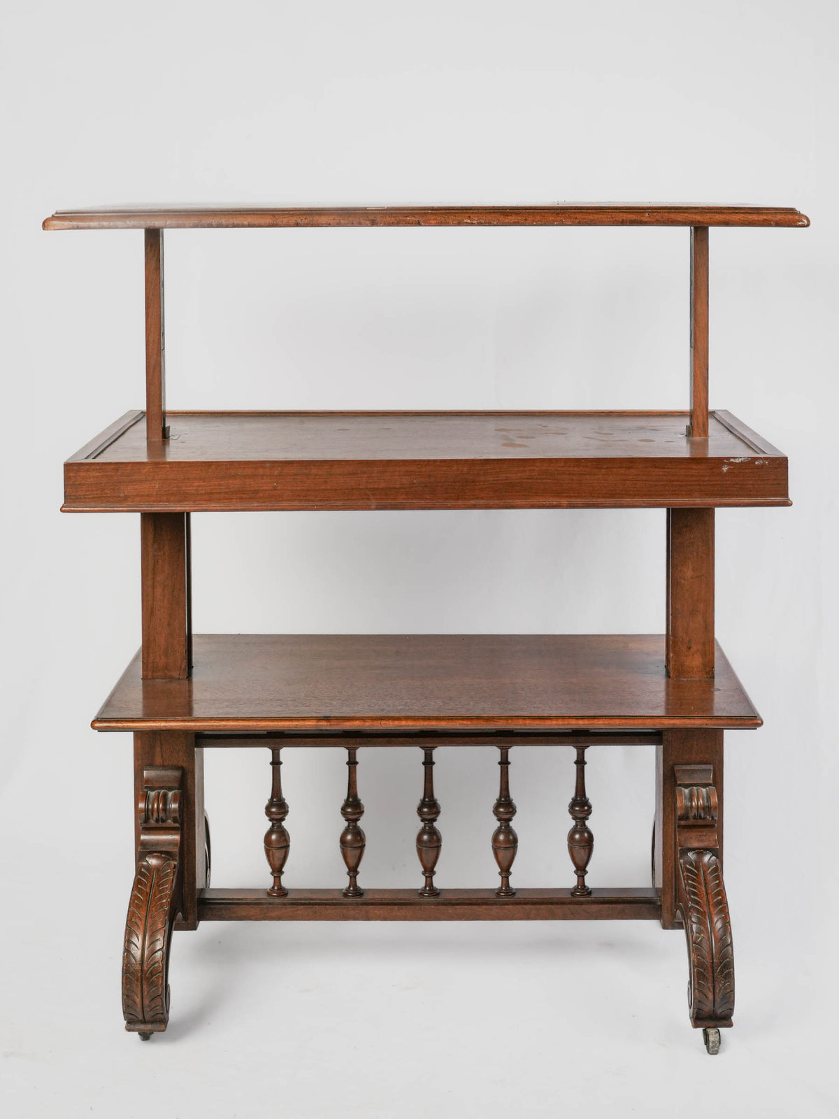 19th-Century Metamorphic Three-Tier Wooden Serving Table on Casters