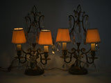 Ornamental French scrolling brass lamps