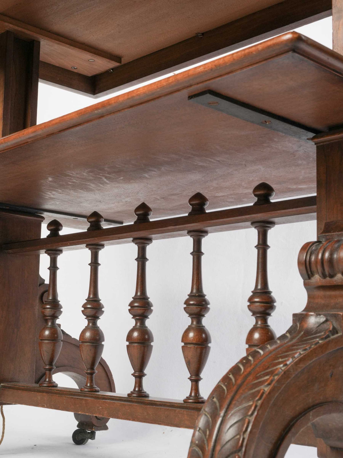 19th-Century Metamorphic Three-Tier Wooden Serving Table on Casters