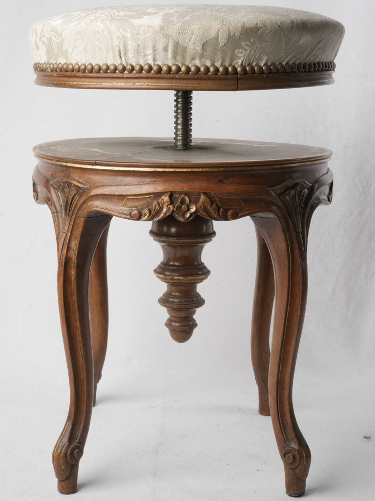 A French Late 19th-Century Louis XV Style Walnut Adjustable Piano Stool- 19¾"