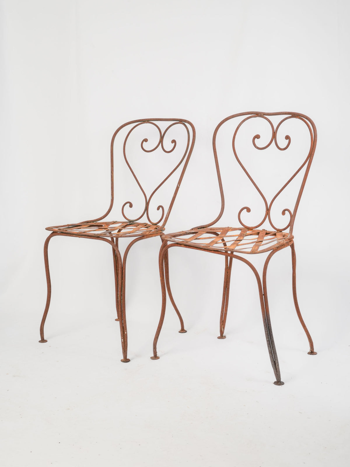 Pair of Late 19th-Century French Wrought-Iron Garden Chairs w/ Rust Patina