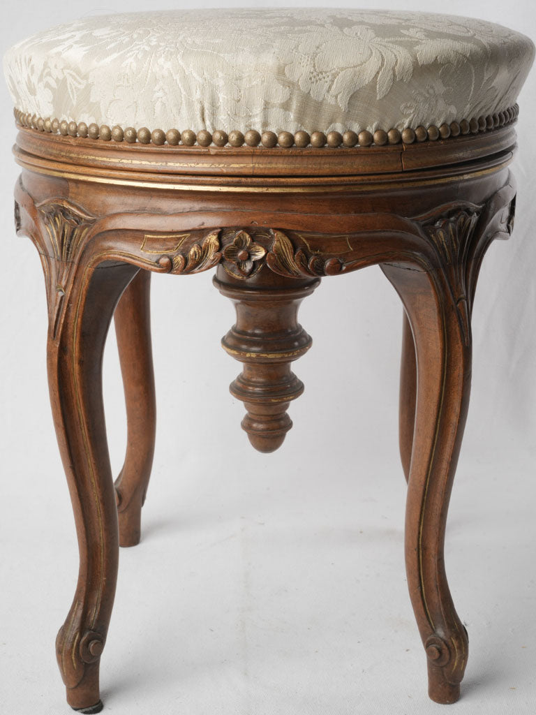 A French Late 19th-Century Louis XV Style Walnut Adjustable Piano Stool- 19¾"