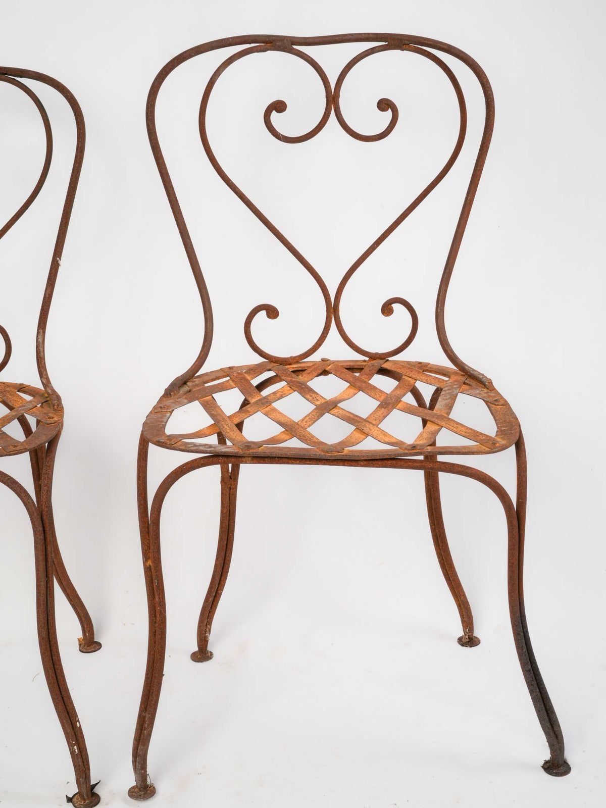 Pair of Late 19th-Century French Wrought-Iron Garden Chairs w/ Rust Patina