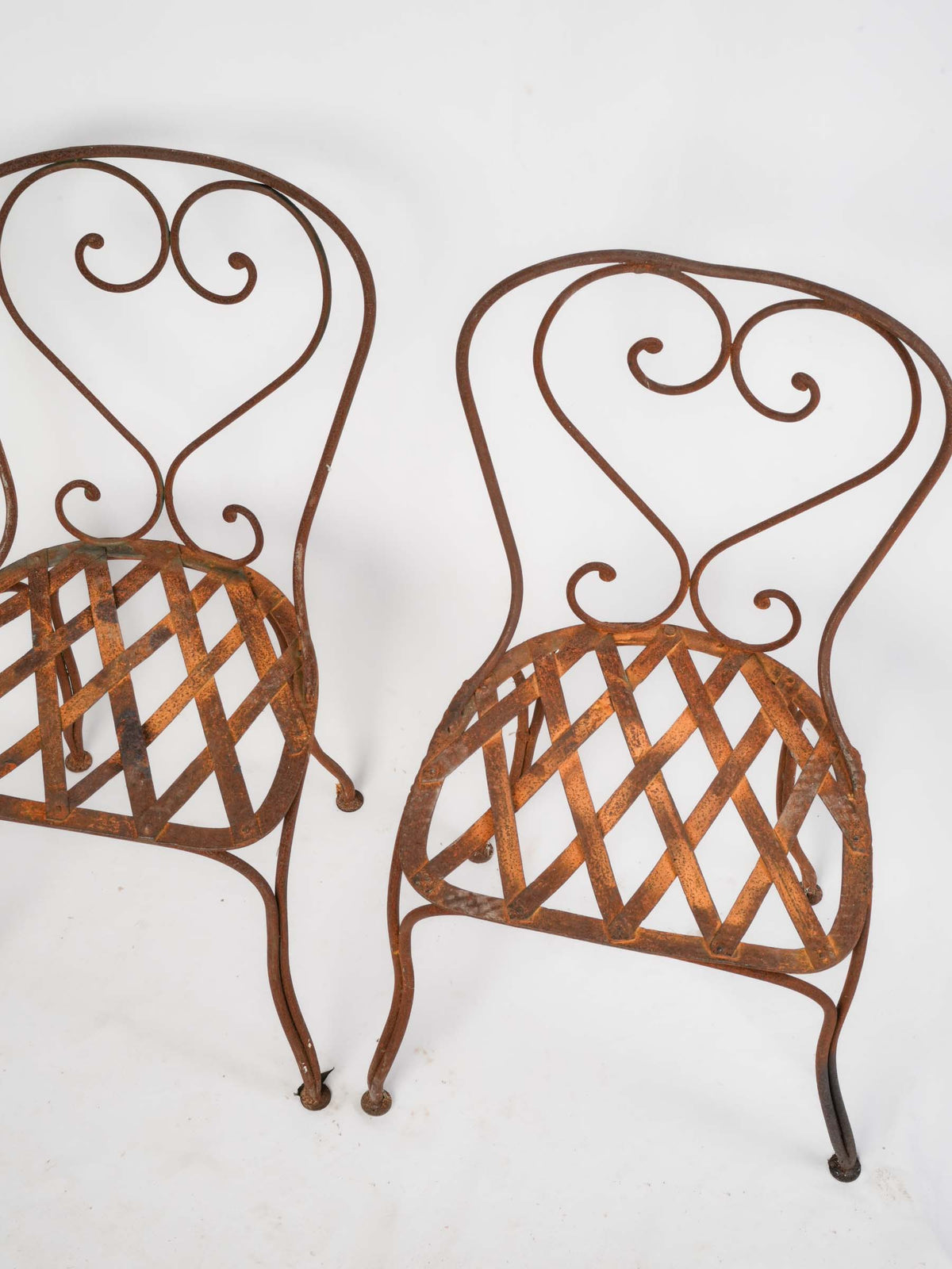 Pair of Late 19th-Century French Wrought-Iron Garden Chairs w/ Rust Patina