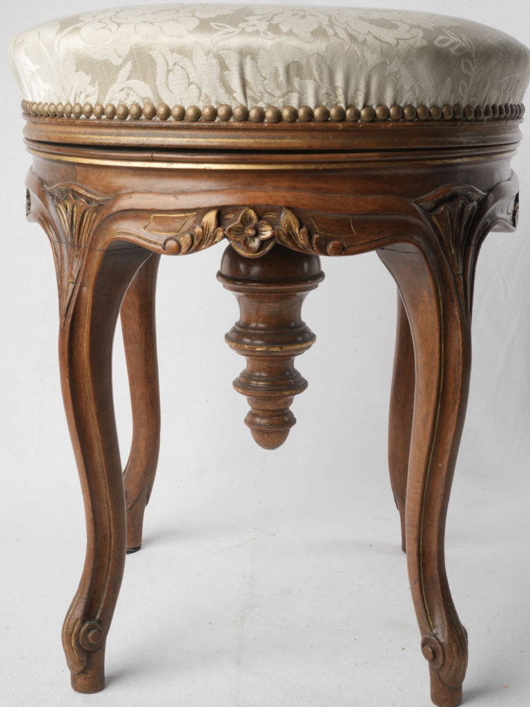 A French Late 19th-Century Louis XV Style Walnut Adjustable Piano Stool- 19¾"