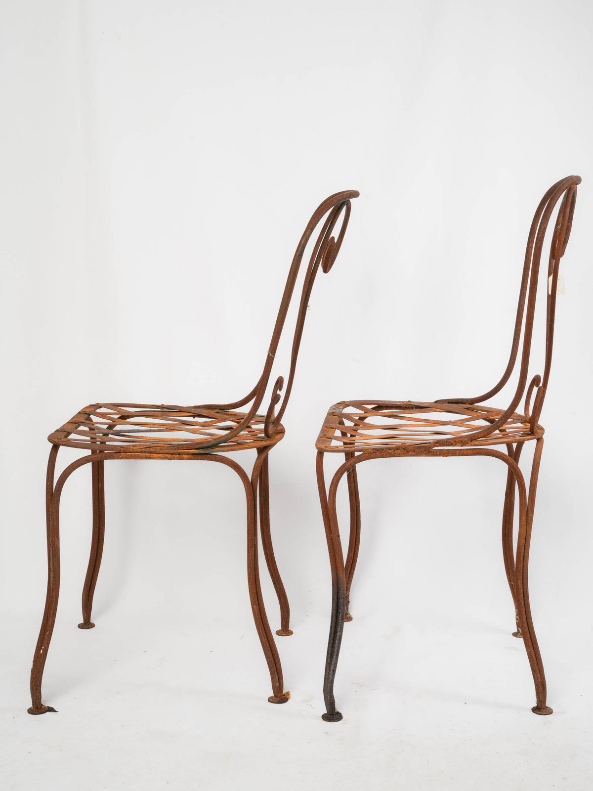 Pair of Late 19th-Century French Wrought-Iron Garden Chairs w/ Rust Patina