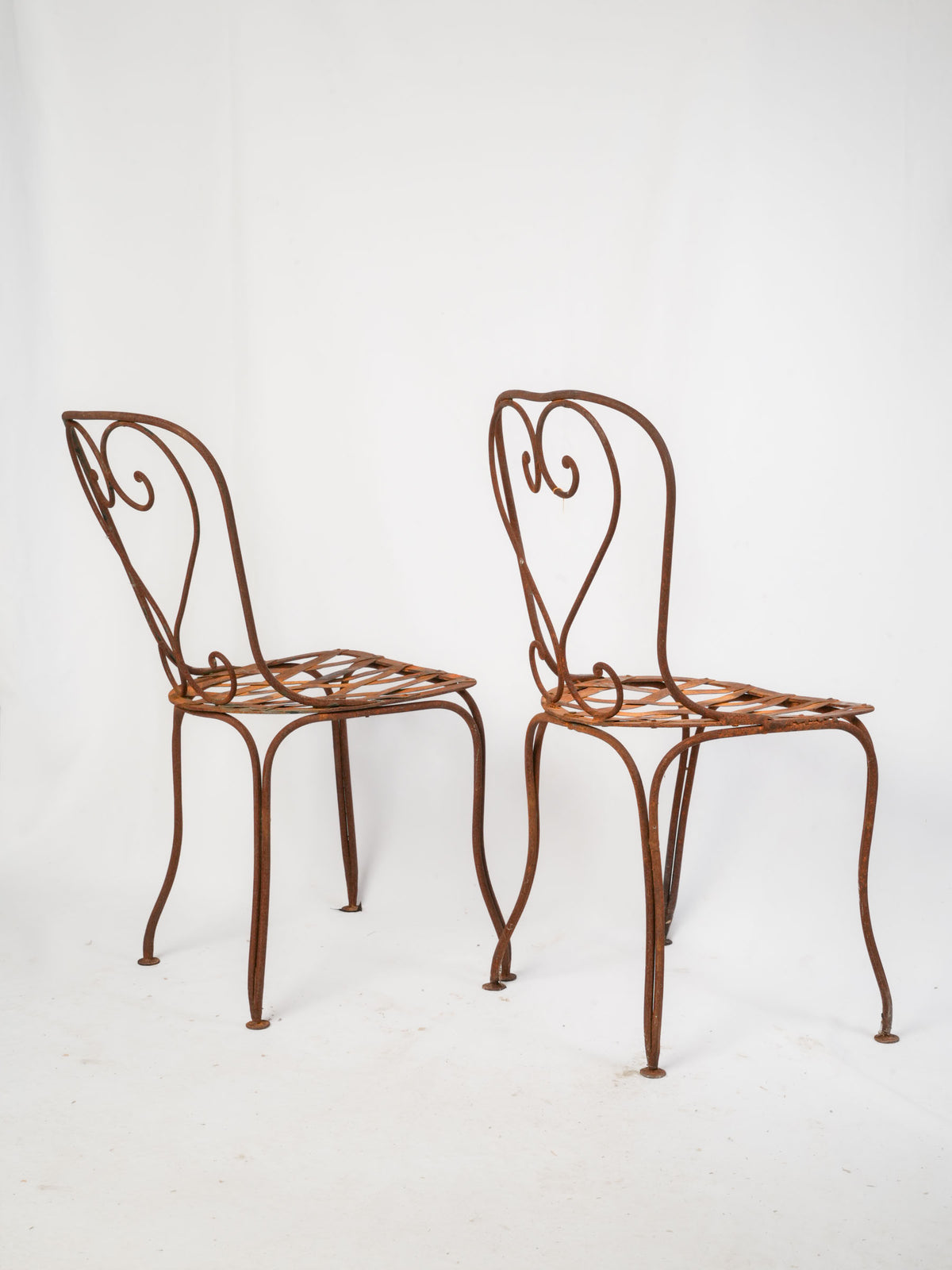 Pair of Late 19th-Century French Wrought-Iron Garden Chairs w/ Rust Patina