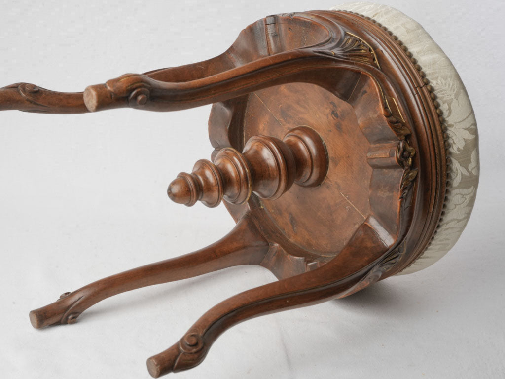 A French Late 19th-Century Louis XV Style Walnut Adjustable Piano Stool- 19¾"