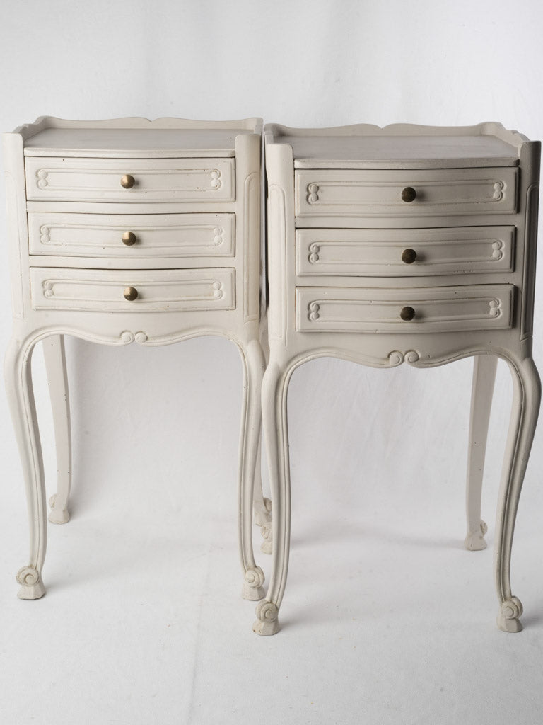 Pair of 20th-Century Louis XV Style Petite Bedside Tables in Antique White Finish - 27½"