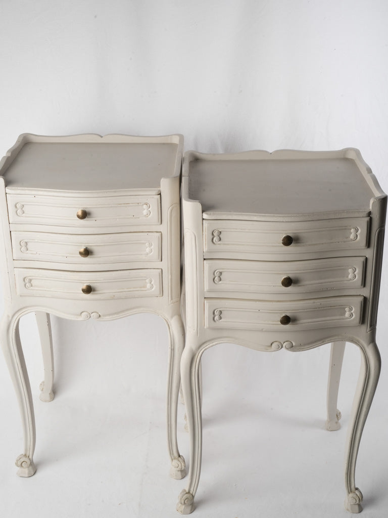 Pair of 20th-Century Louis XV Style Petite Bedside Tables in Antique White Finish - 27½"