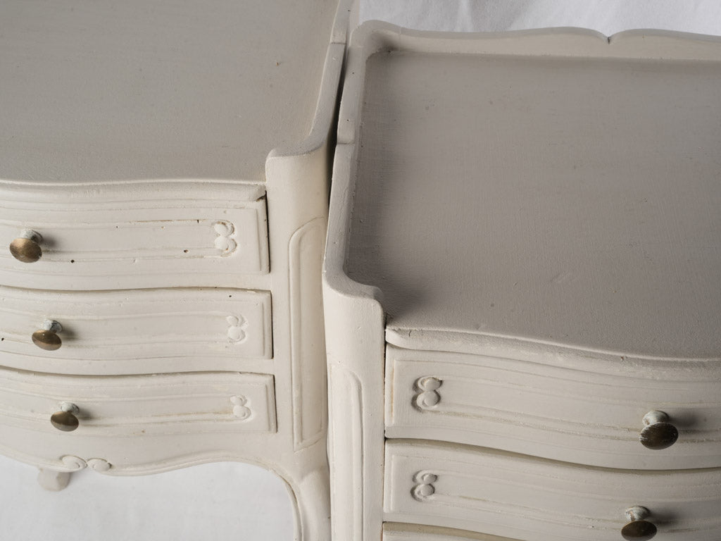 Pair of 20th-Century Louis XV Style Petite Bedside Tables in Antique White Finish - 27½"