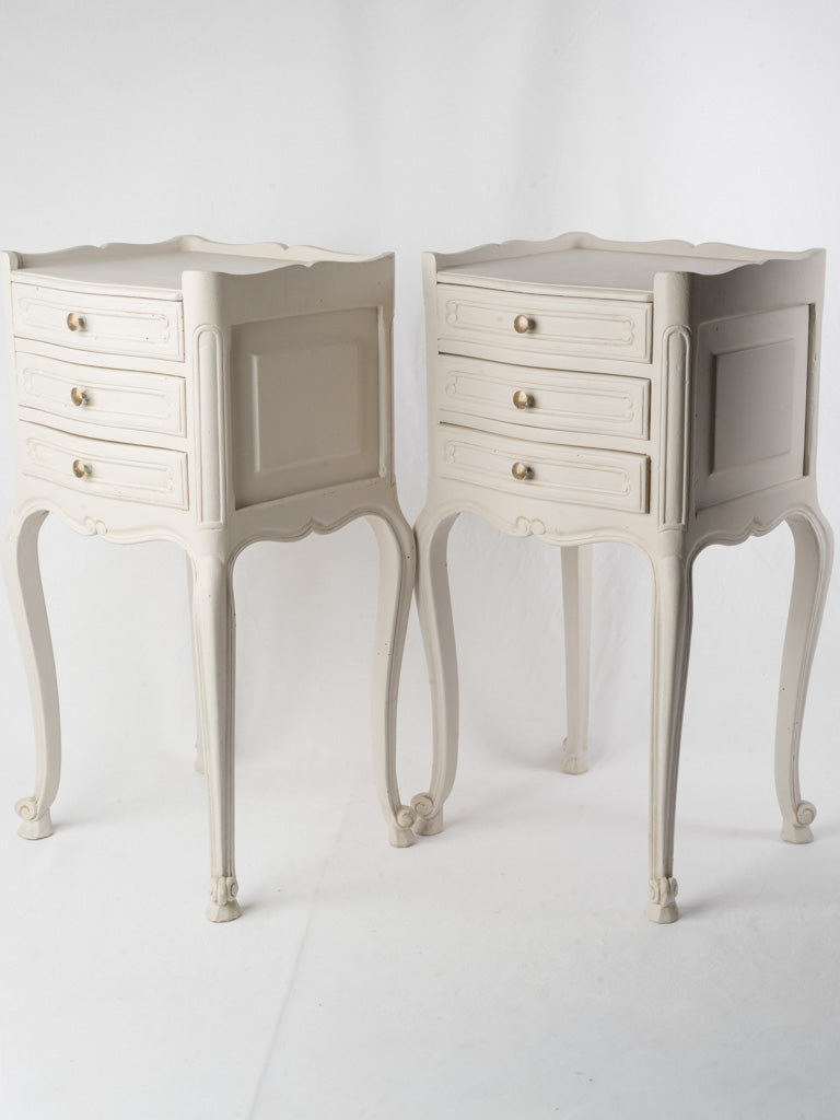 Pair of 20th-Century Louis XV Style Petite Bedside Tables in Antique White Finish - 27½"