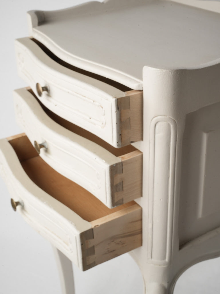 Pair of 20th-Century Louis XV Style Petite Bedside Tables in Antique White Finish - 27½"