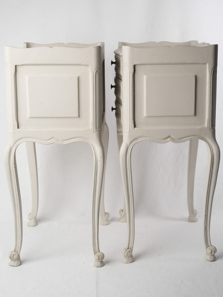 Pair of 20th-Century Louis XV Style Petite Bedside Tables in Antique White Finish - 27½"