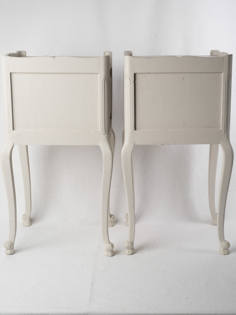 Pair of 20th-Century Louis XV Style Petite Bedside Tables in Antique White Finish - 27½"