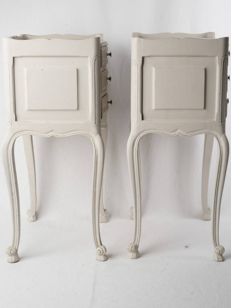 Pair of 20th-Century Louis XV Style Petite Bedside Tables in Antique White Finish - 27½"