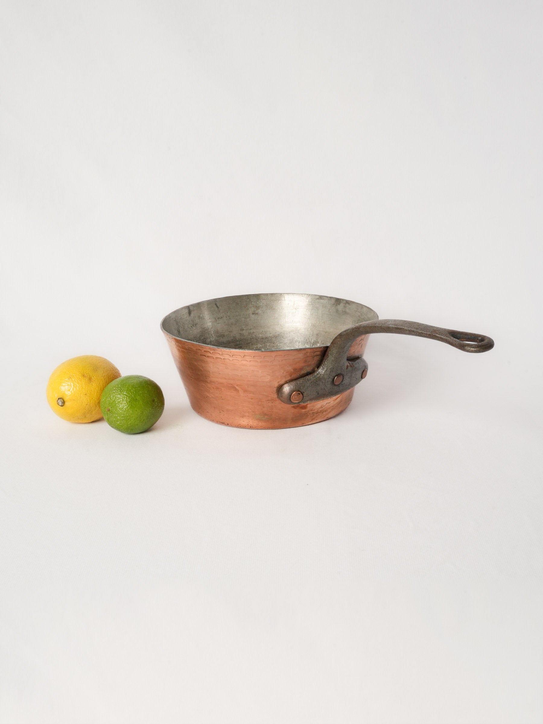Antique French Hammered Copper Saucepan with Iron Handle