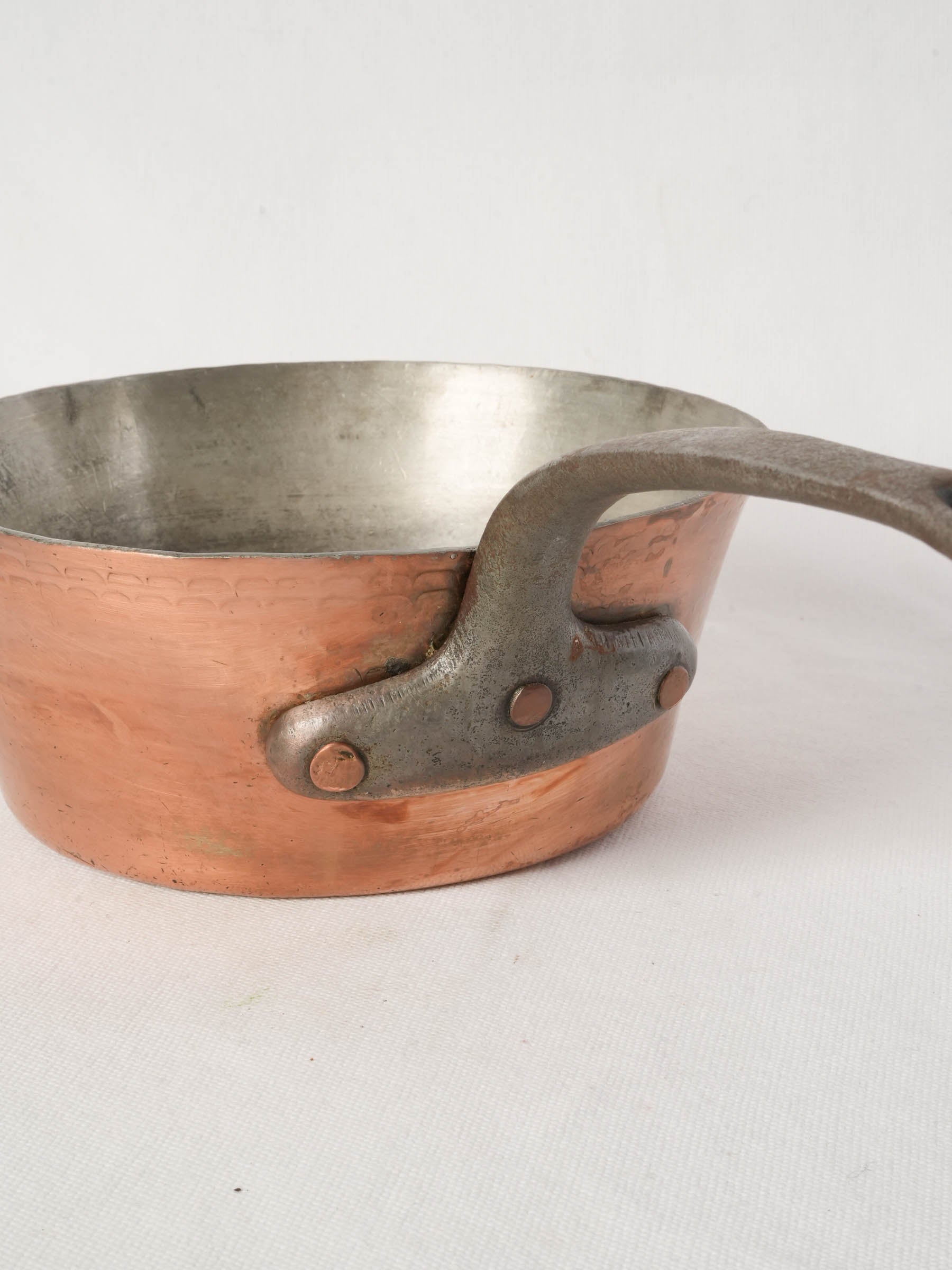 Antique French Hammered Copper Saucepan with Iron Handle
