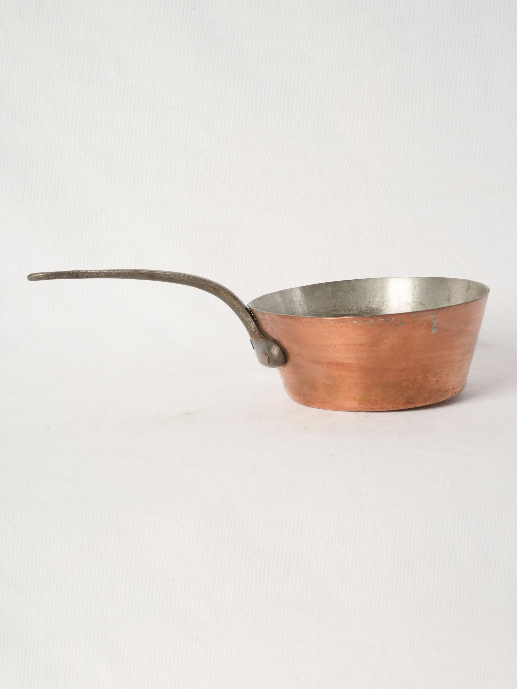 Antique French Hammered Copper Saucepan with Iron Handle