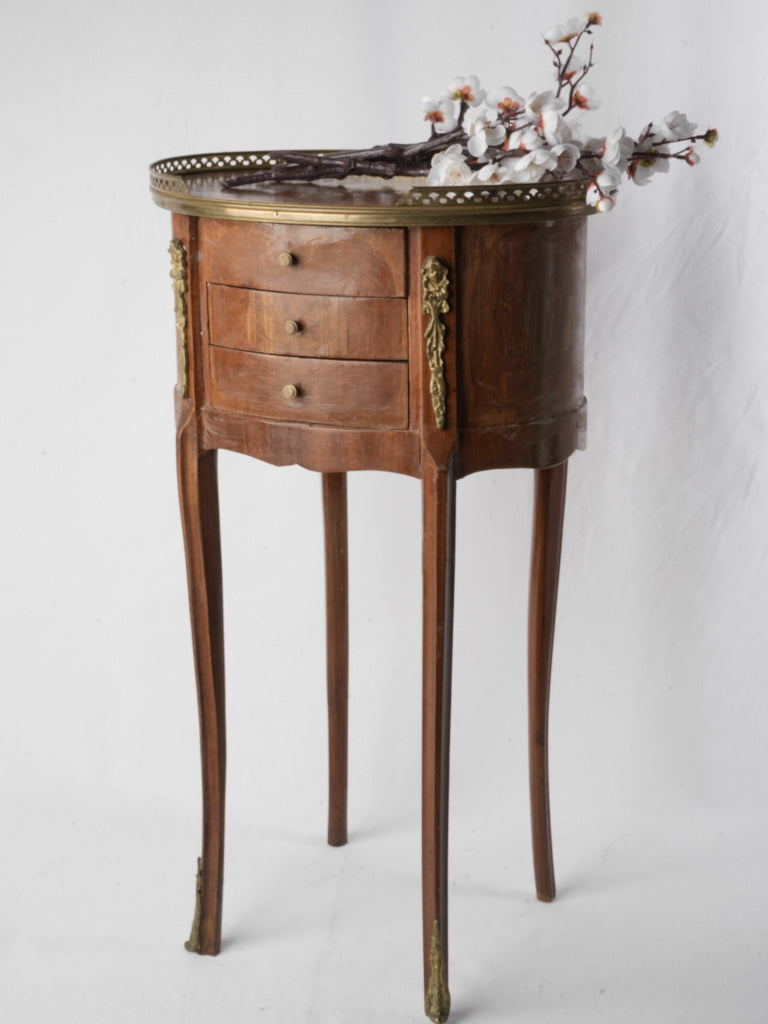 French Belle Époque Oval Bedside Table in Fruitwood Marquetry - 28¾"