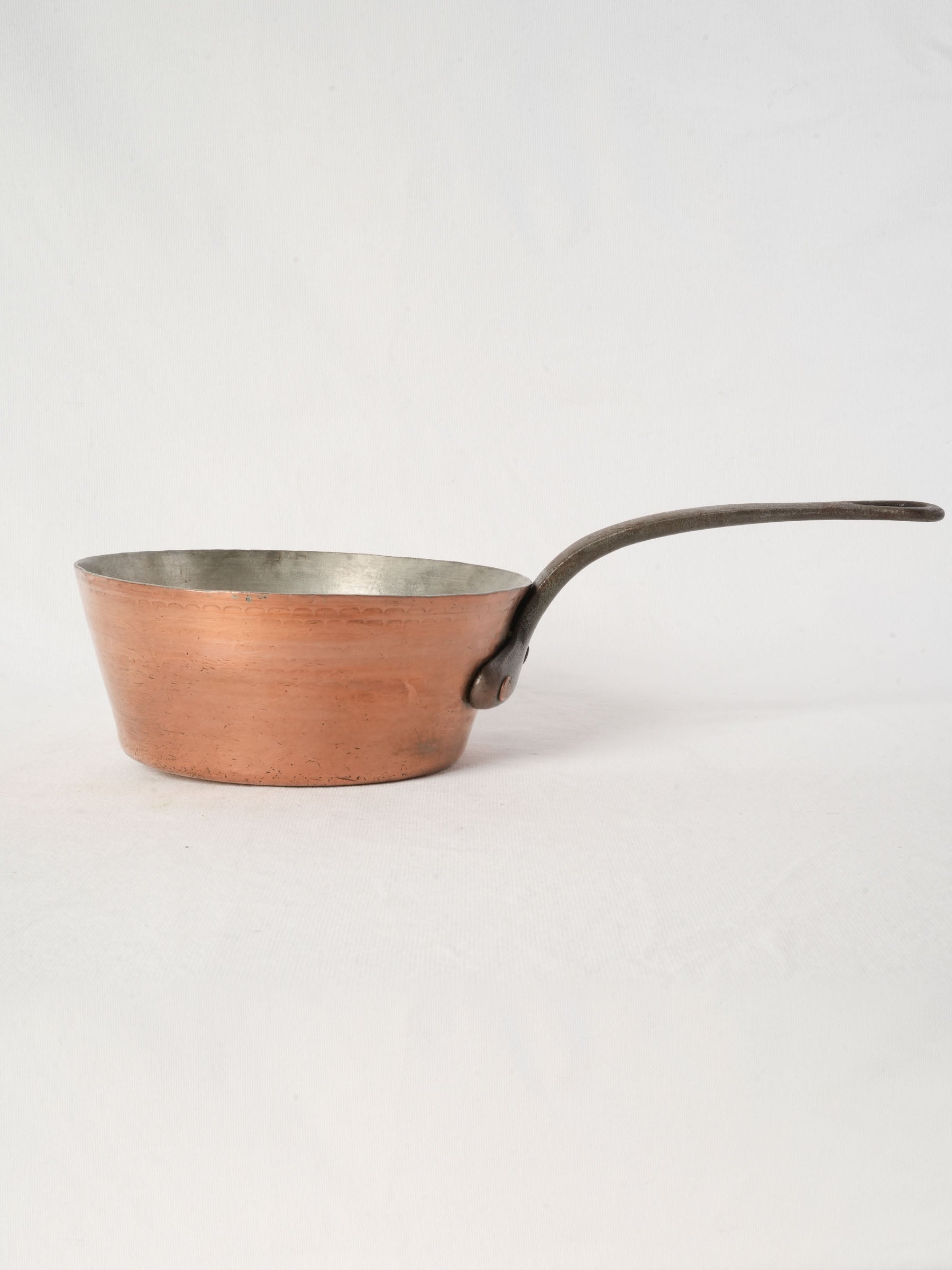 Antique French Hammered Copper Saucepan with Iron Handle