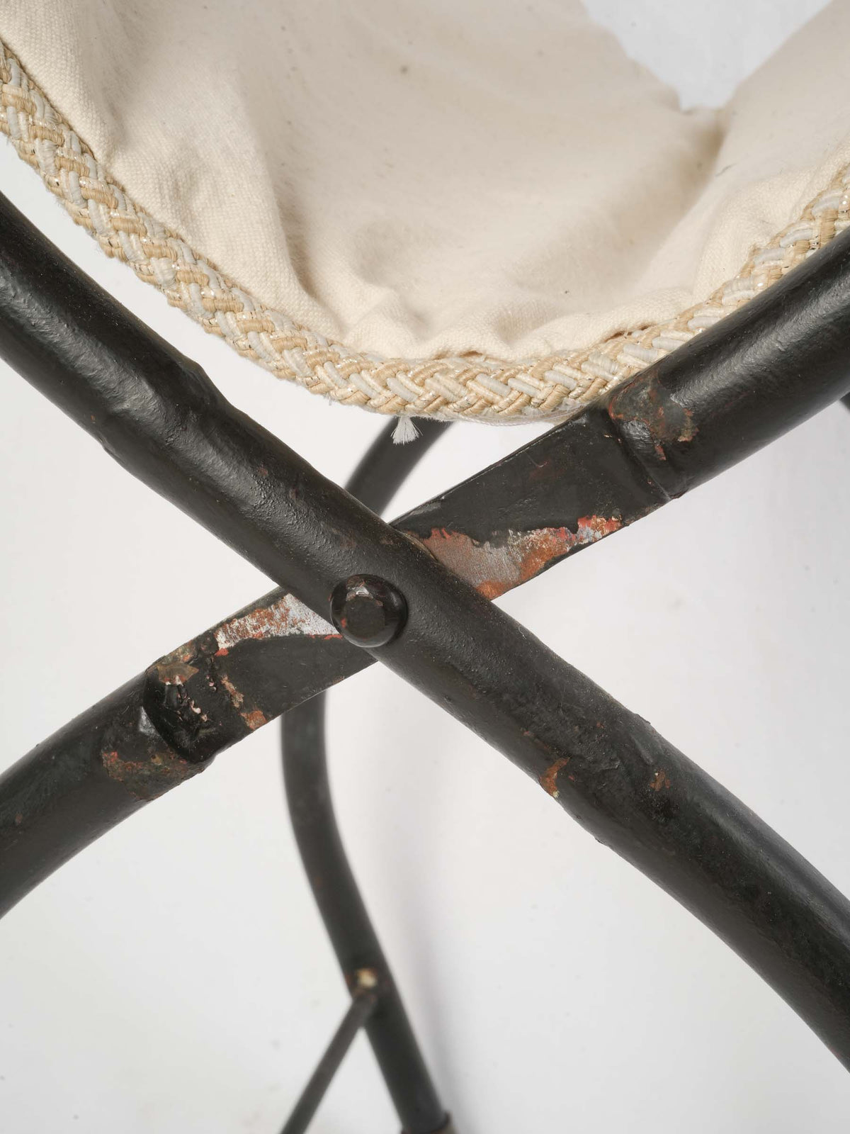 Set of Four Mid-Century French Curule Folding Armchairs w/ Brass Details, in the Manner of Maison Jansen