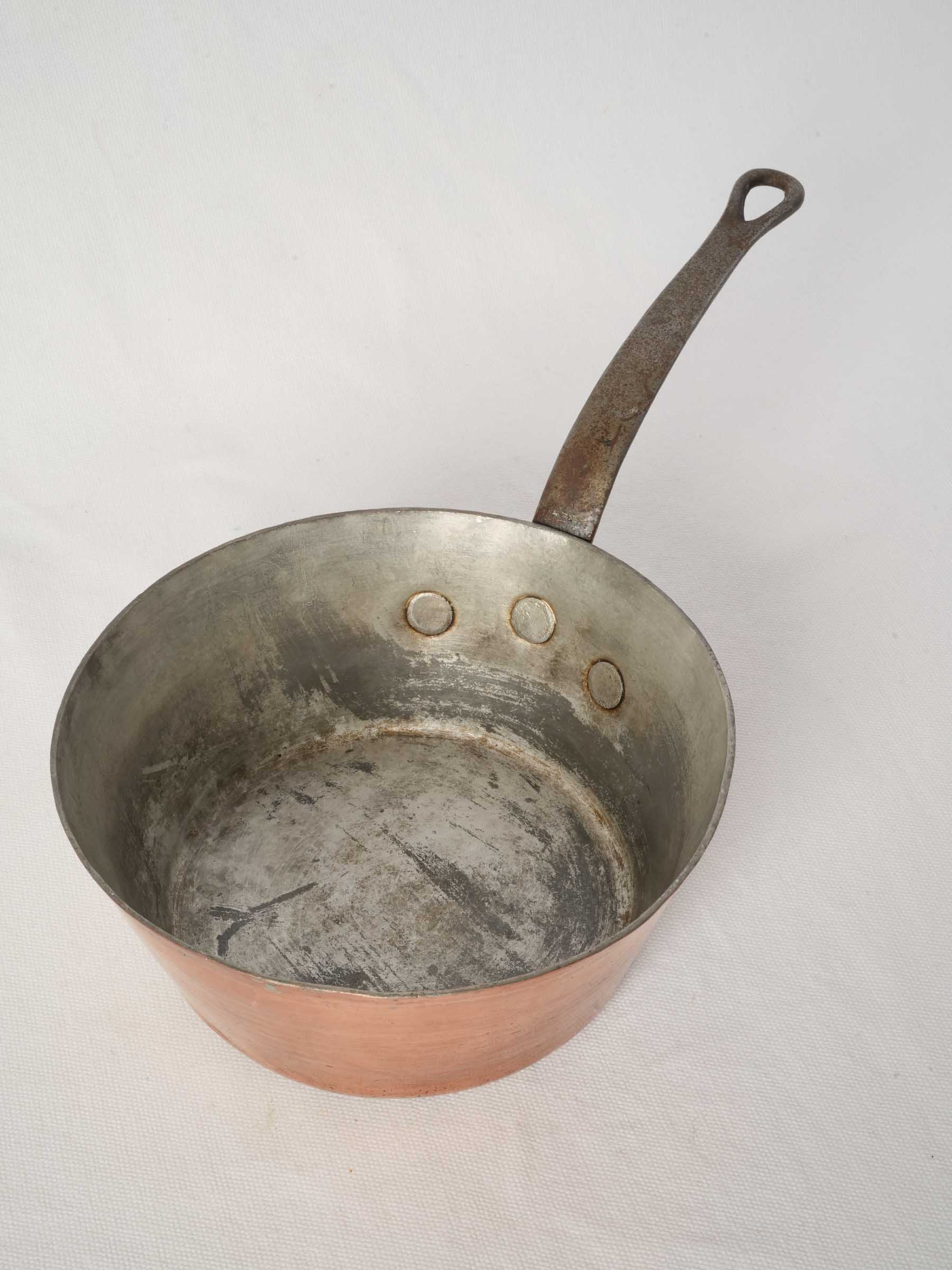 Antique French Hammered Copper Saucepan with Iron Handle