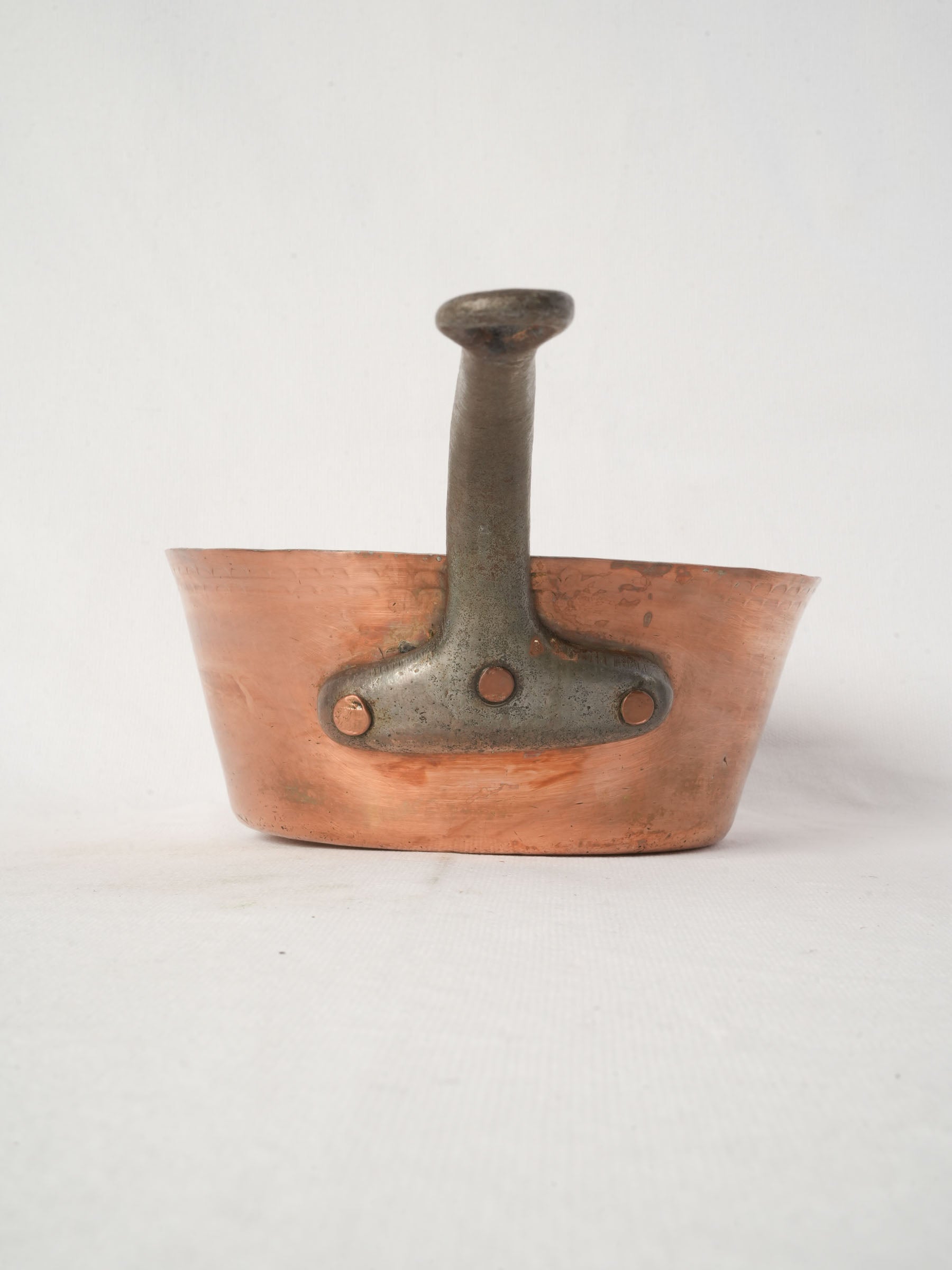 Antique French Hammered Copper Saucepan with Iron Handle