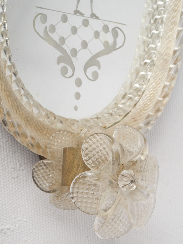 Pair of Petite Early 20th Century Murano Venetian Glass Mirror Reflectors w/  Etched Figures - 11" x 8"