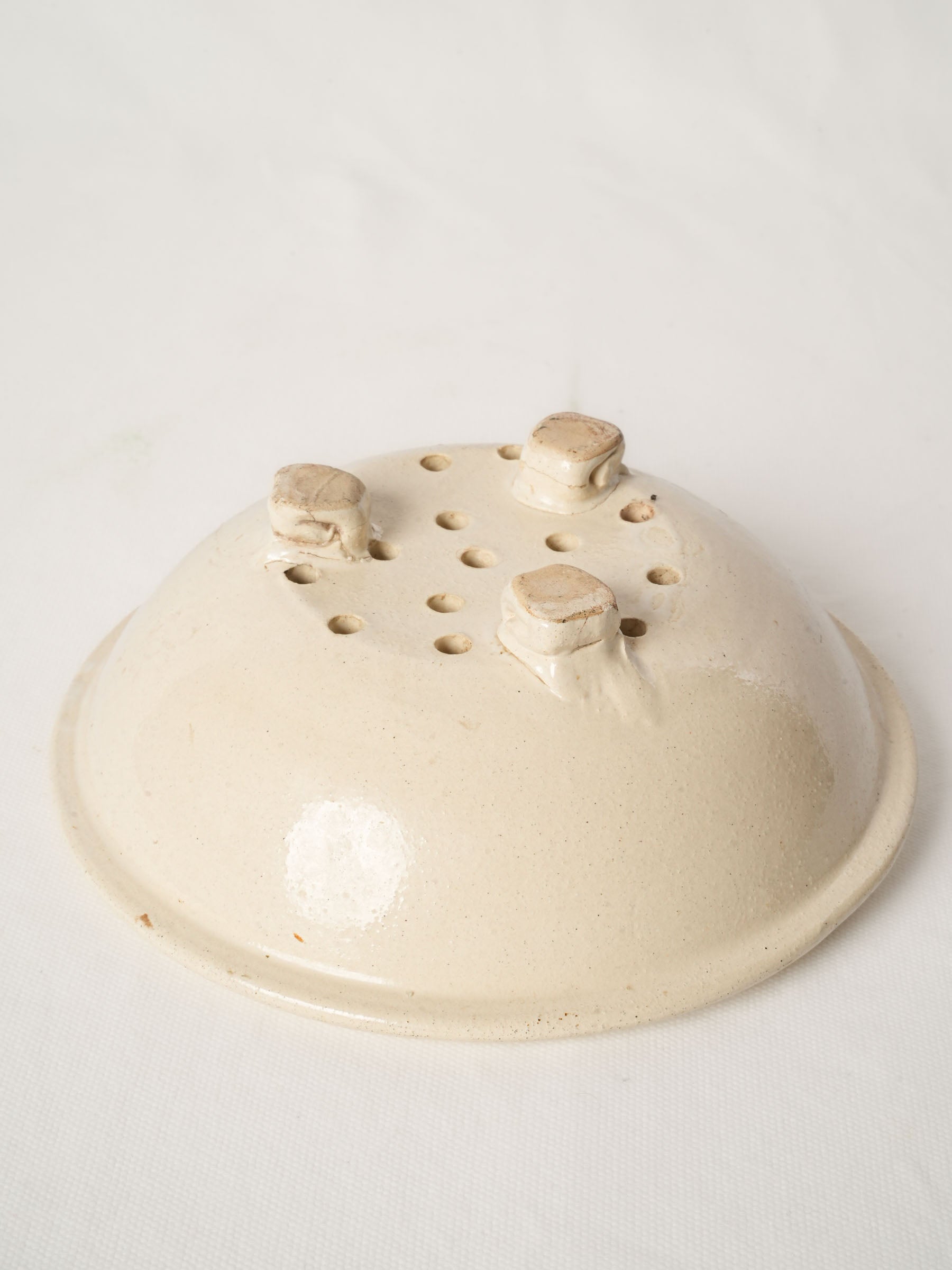 Vintage French Ceramic Colander w/ Ivory Glaze 8¾"