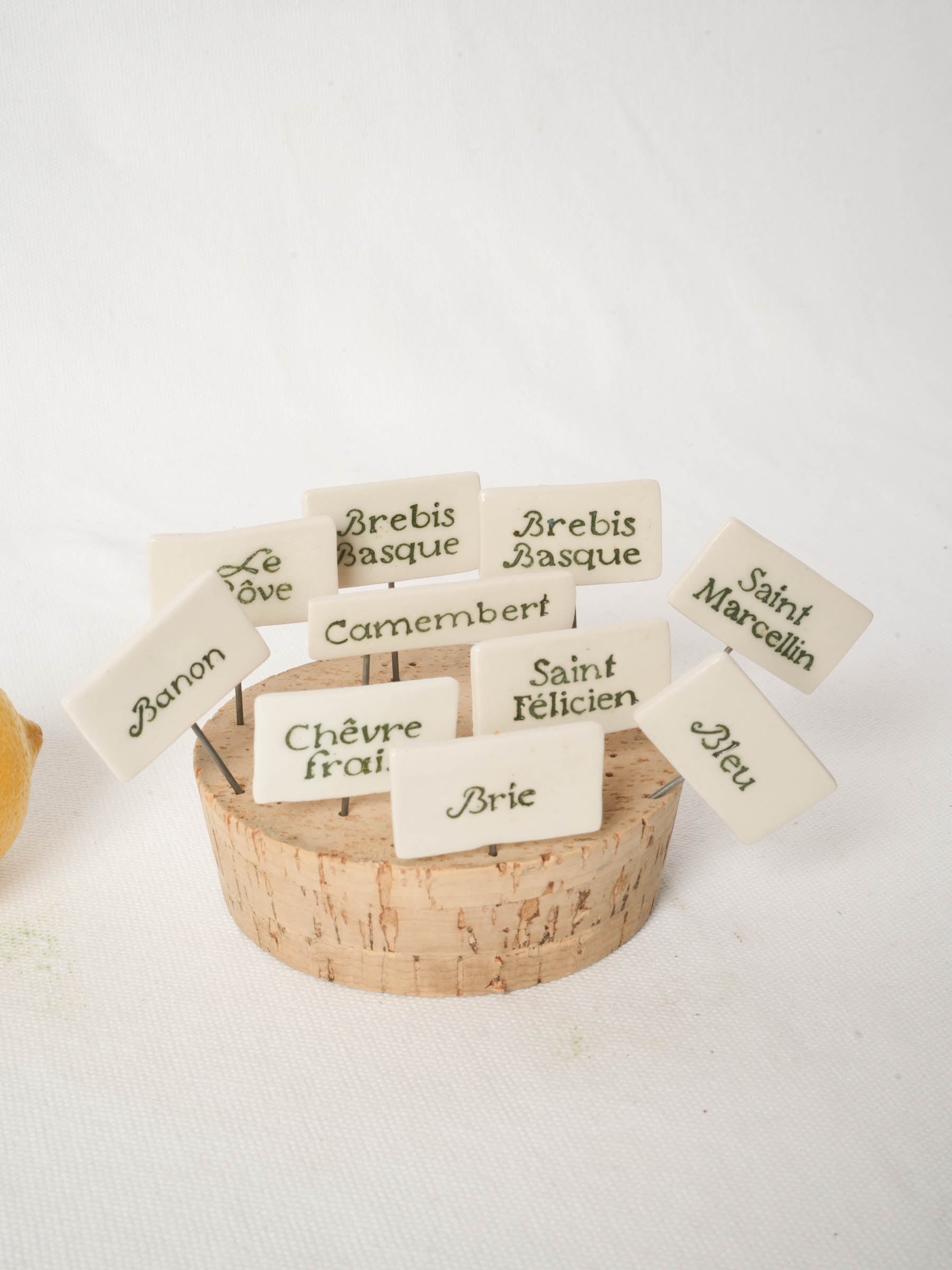 Set of  Bespoke 10 Ceramic French Cheese Labels - Hand Lettered