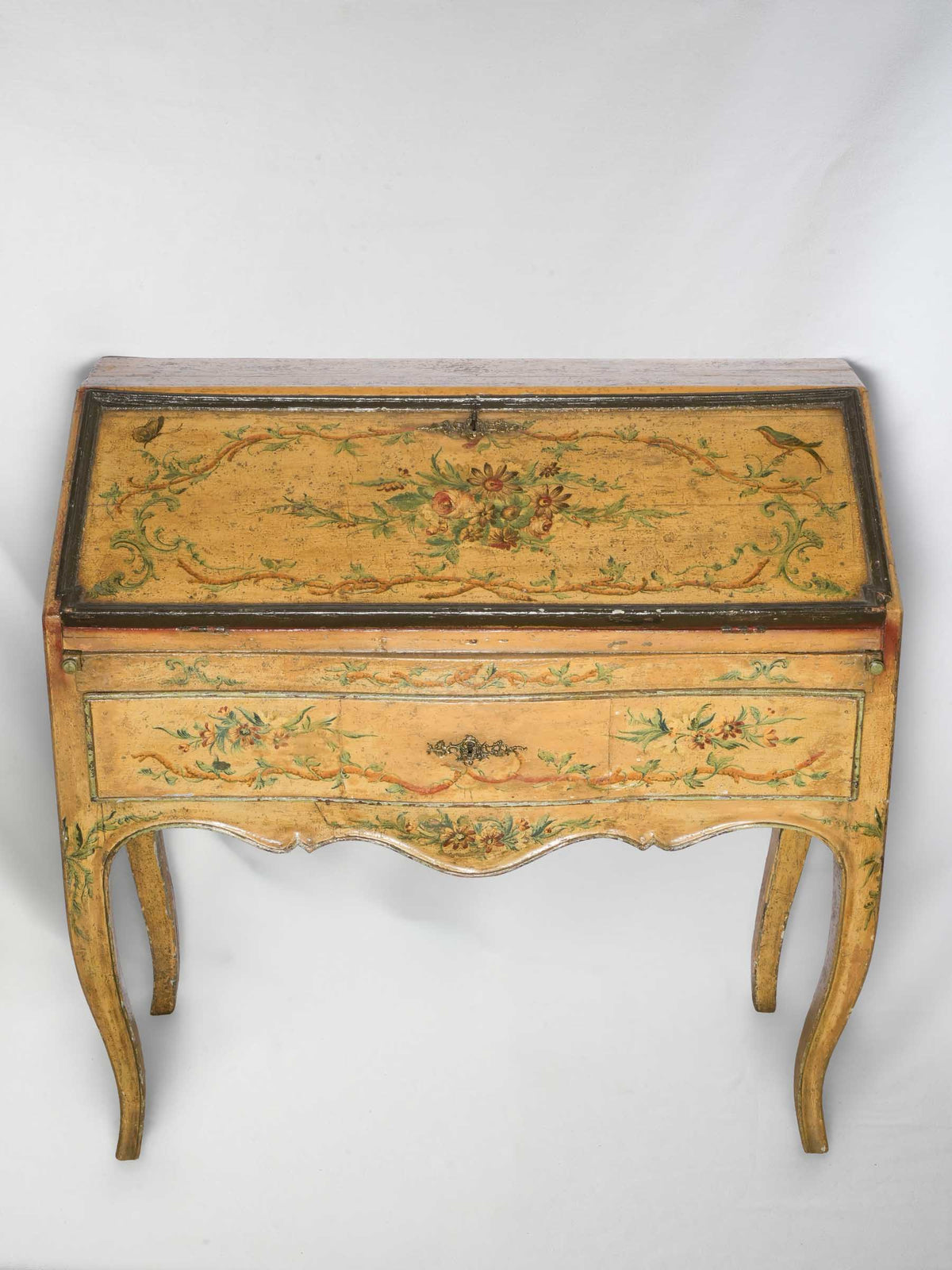 Stunning 18th-Century Rococo Hand-Painted Slant-Front Writing Desk - 39" x 40½"
