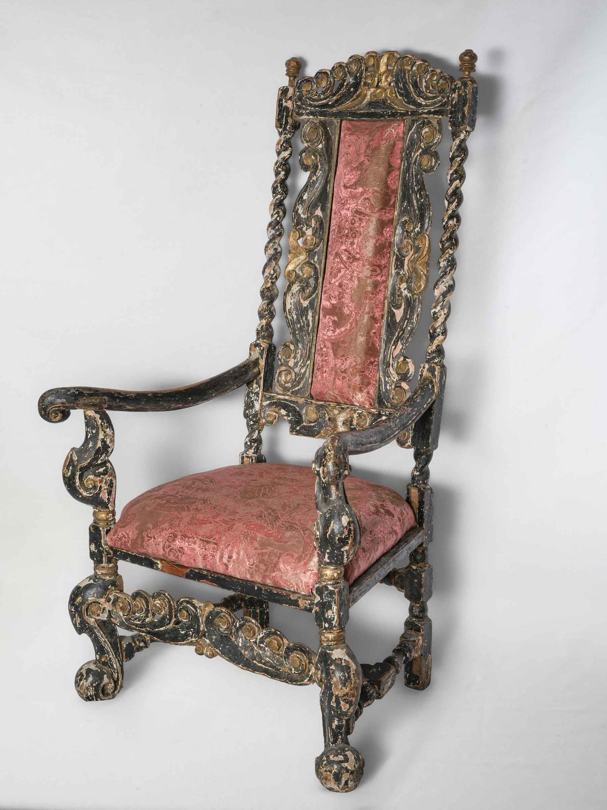 18th-Century Venetian Baroque Armchair with New Rubelli Upholstery - 52¼"