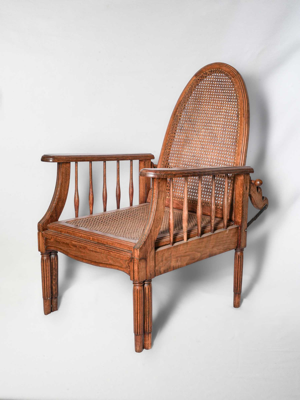 1920s French Adjustable Reclining Cane Lounge Chair