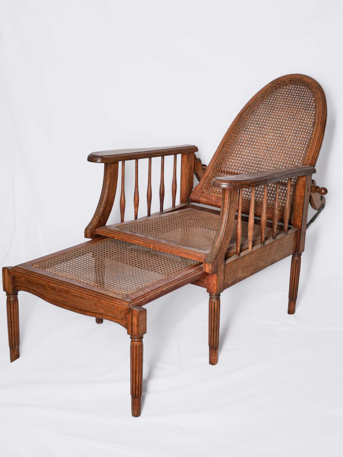 1920s French Adjustable Reclining Cane Lounge Chair