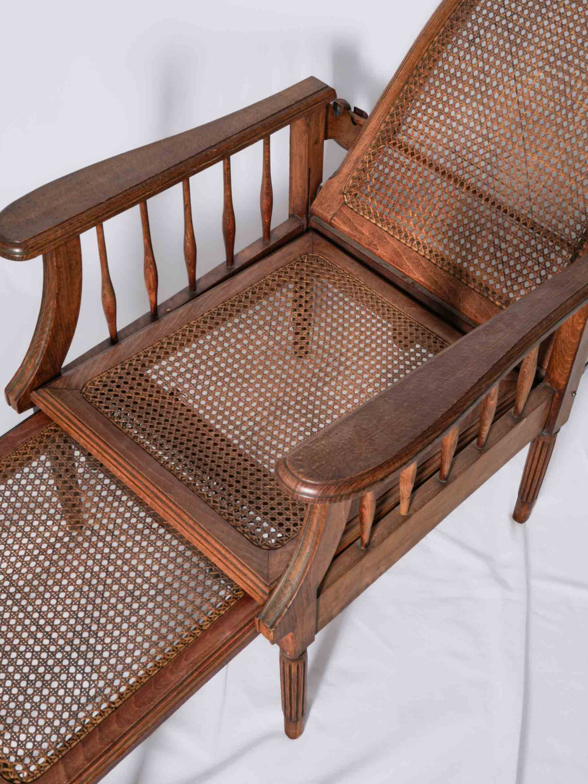1920s French Adjustable Reclining Cane Lounge Chair