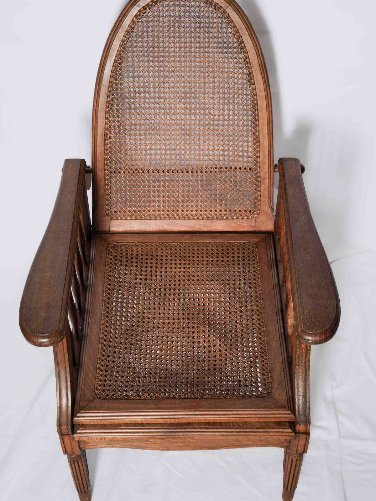 1920s French Adjustable Reclining Cane Lounge Chair