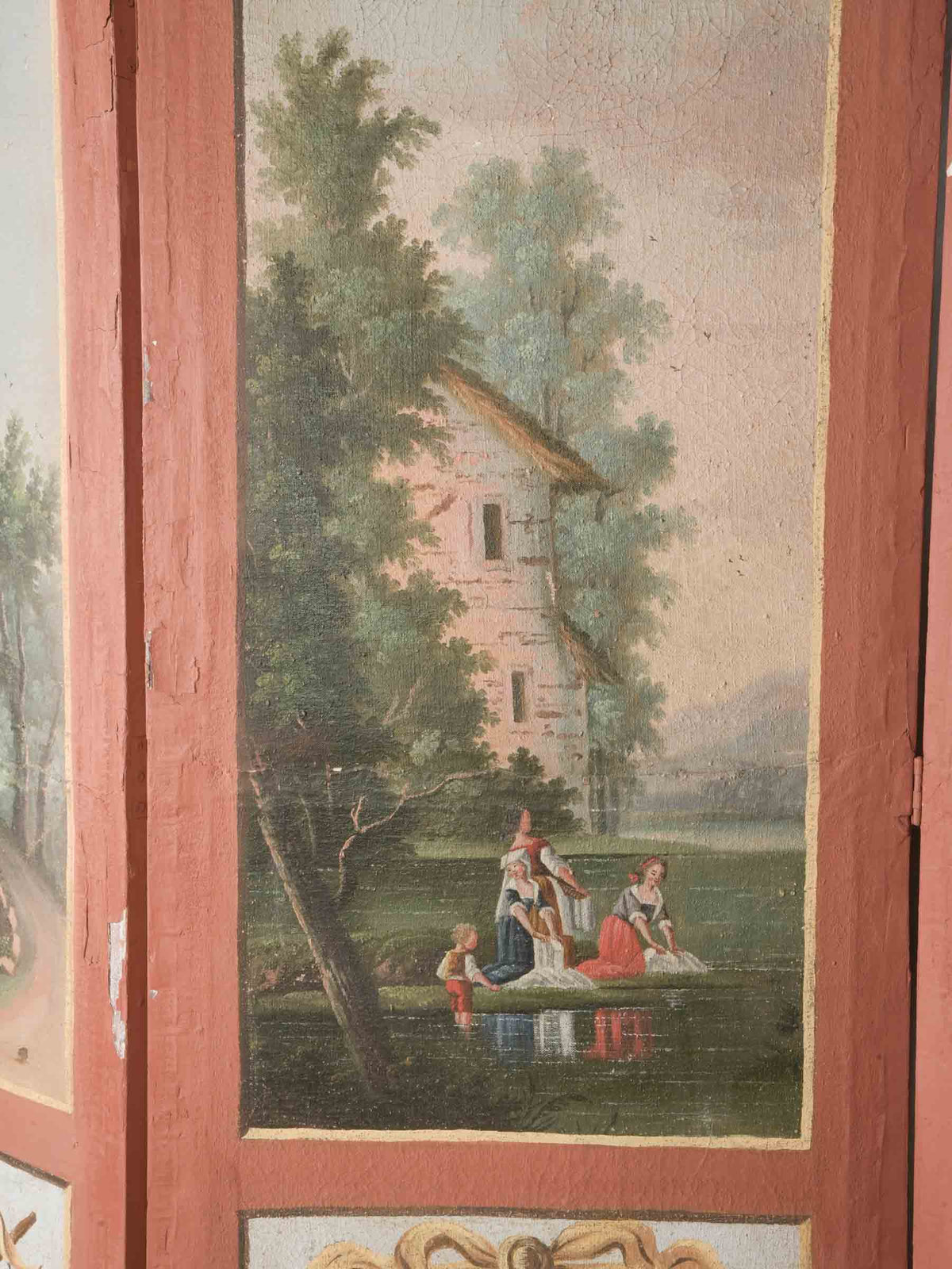 Late 18th-Century French Four-Panel Screen w/ Water-Themed Pastoral Scenes - 77¼"  x 102¼"