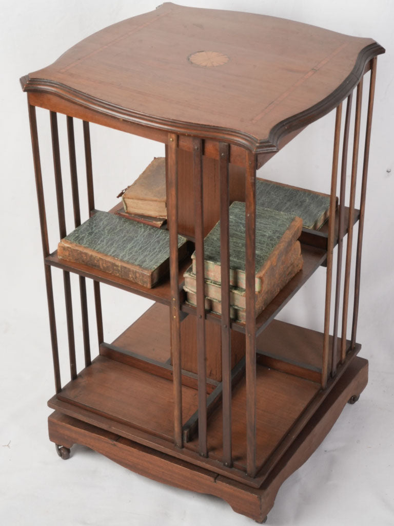 Early 20th Century Mahogany Revolving Bookcase w/ Marquetry Inlay - 33"