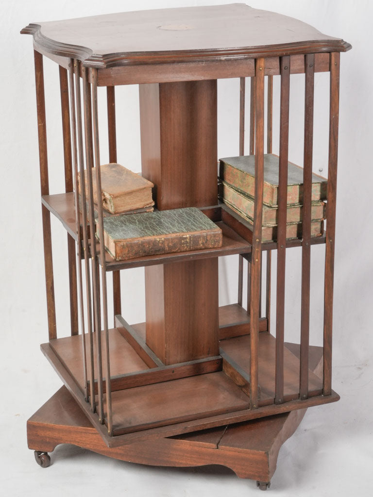 Early 20th Century Mahogany Revolving Bookcase w/ Marquetry Inlay - 33"
