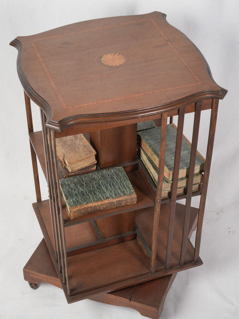Early 20th Century Mahogany Revolving Bookcase w/ Marquetry Inlay - 33"