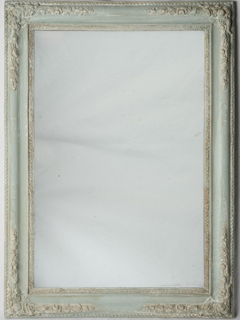 Late 19th Century French Rectangular Wall Mirror w/ Seafoam Green Finish and Mercury Plate - 35"x 25¼"