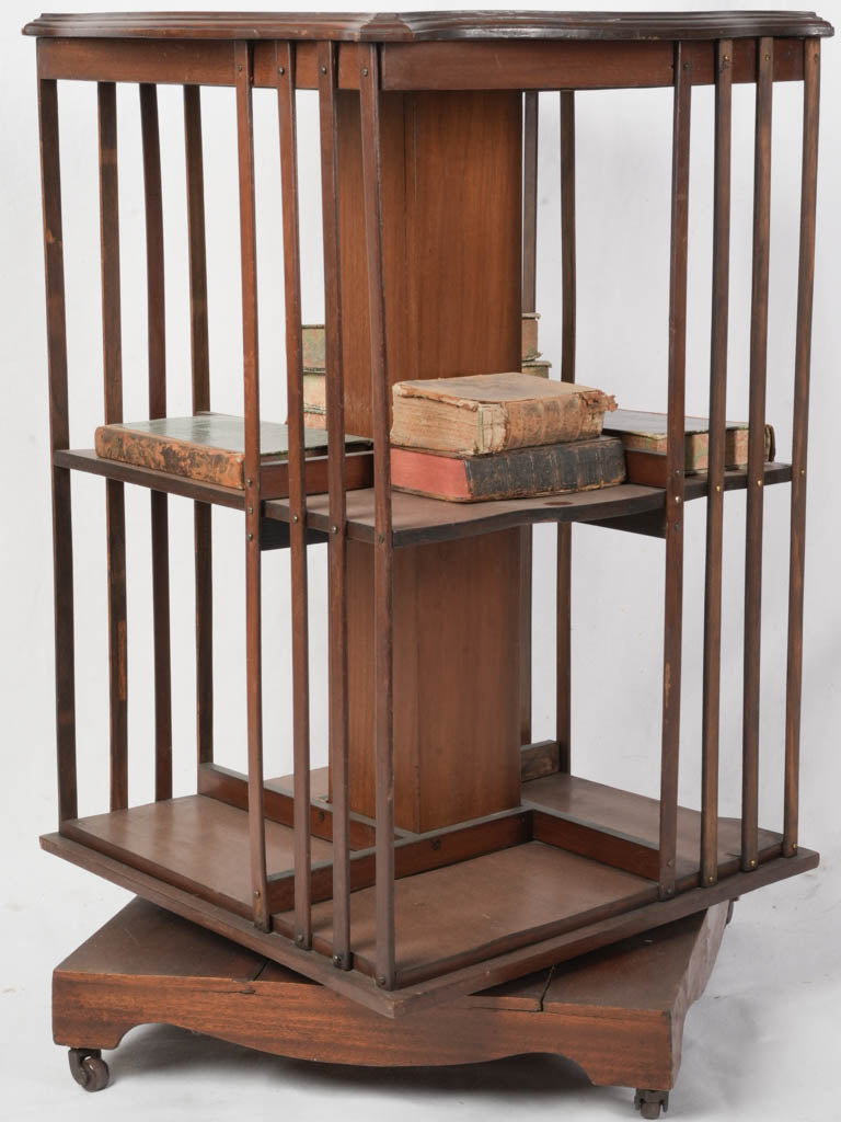 Early 20th Century Mahogany Revolving Bookcase w/ Marquetry Inlay - 33"