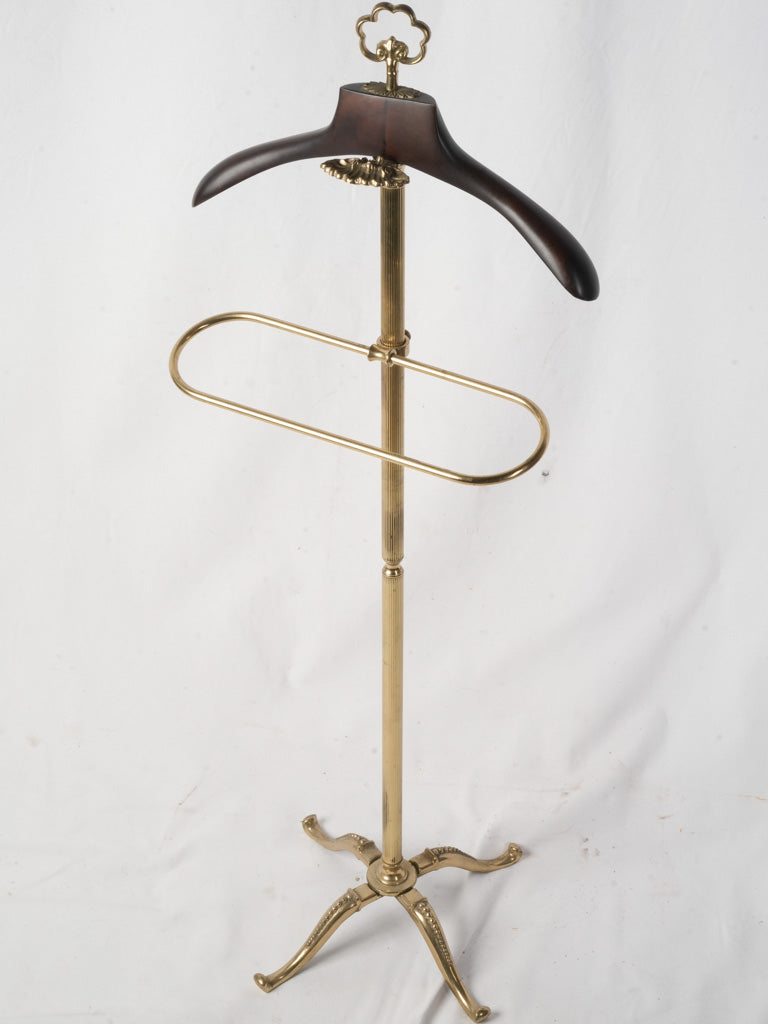 Brass & Mahogany Gentleman’s Valet Stand w/ Nautical Motif c. 1940s - 49½"
