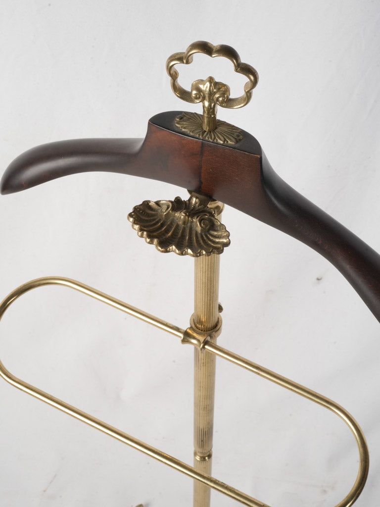 Brass & Mahogany Gentleman’s Valet Stand w/ Nautical Motif c. 1940s - 49½"