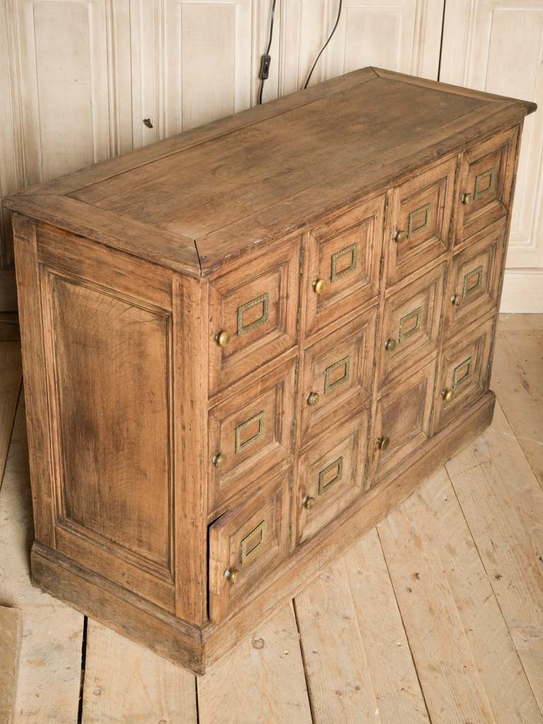 French Oak Notary's Cabinet w/ 12 Doors and Bronze Label Holders c. 1920 - 31"